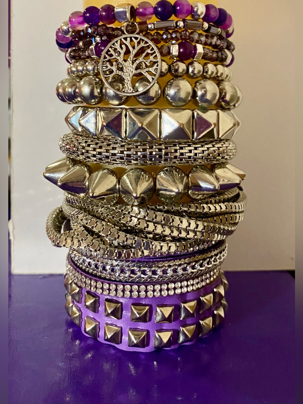💜3/$25💜 Bracelet Bundle ~ 12 Silver Tone + Purple Bracelets